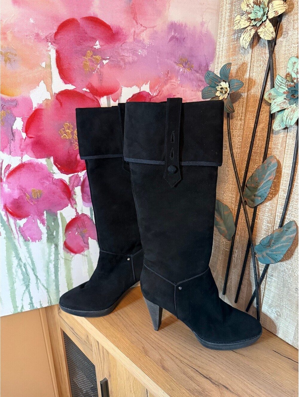 Rockport Women's 8M Black Suede Knee-High Heeled Boots